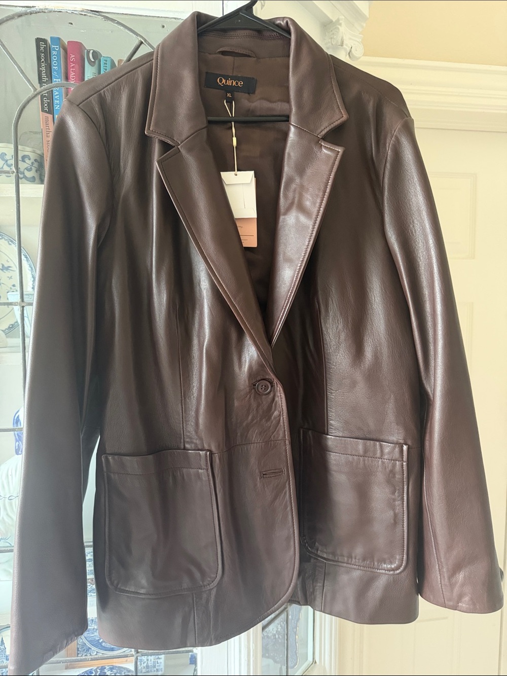 Quince Women's Dark Brown Leather Blazer Sz XL